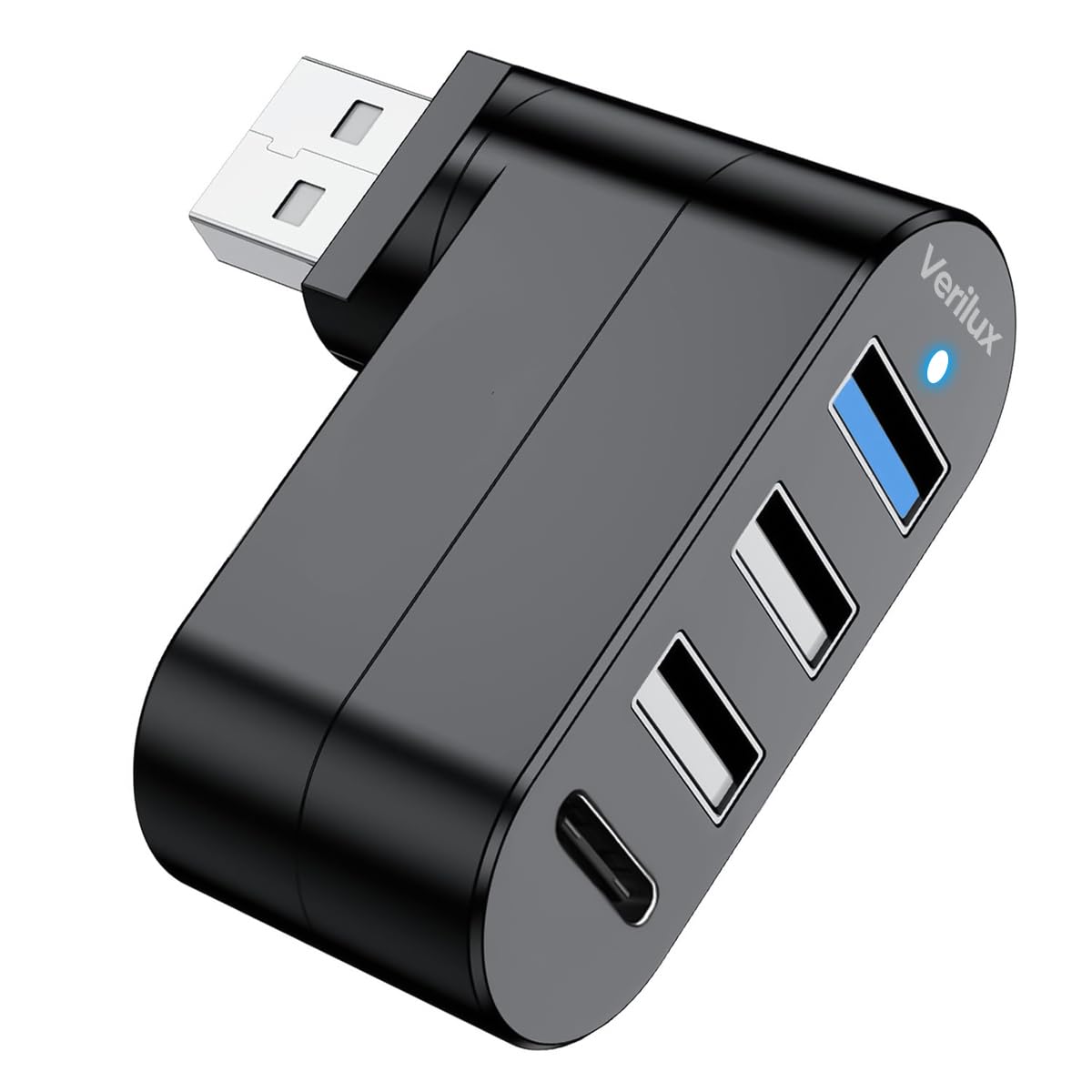 Verilux Upgrade 4 Ports USB 3.0 Hub (90°/180° Degree Rotatable), USB Multi-Port Adapter with USB C Power/Data Port, USB Extender Splitter for Laptop, Camera, PC, Xbox, PS5, Console and More Verilux Upgrade 4 Ports USB 3.0 Hub (90°/180° Degree Rotatable), USB Multi-Port Adapter with USB C Power/Data Port, USB Extender Splitter for Laptop, Camera, PC, Xbox, PS5, Console and More
